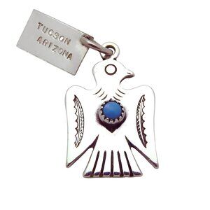 Vintage Sterling Silver by Bell Arizona Navajo Thunderbird Charm with Turquoise